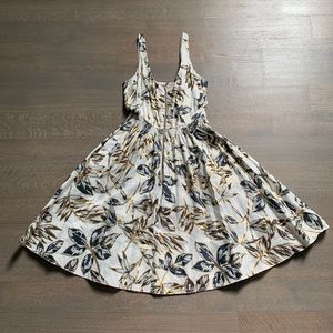 White J Crew Zip Front Gold Leaf Linen Dress Size 2 EUC